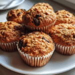 Freshly baked oat muffins cooling on a wire rack