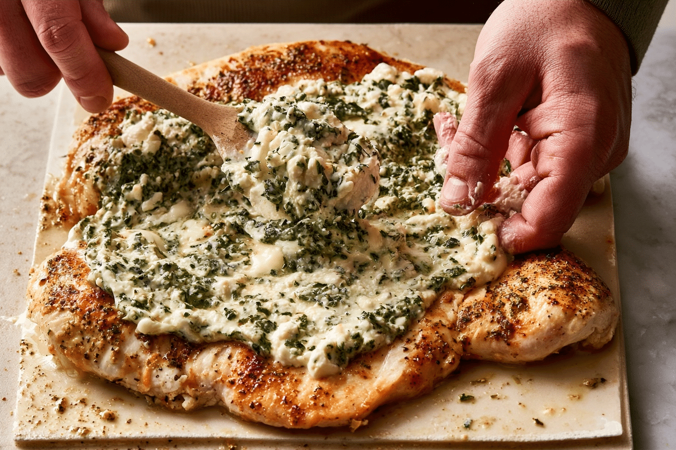 step by step pesto chicken assembly