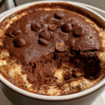 protein chocolate mug cake in a white mug