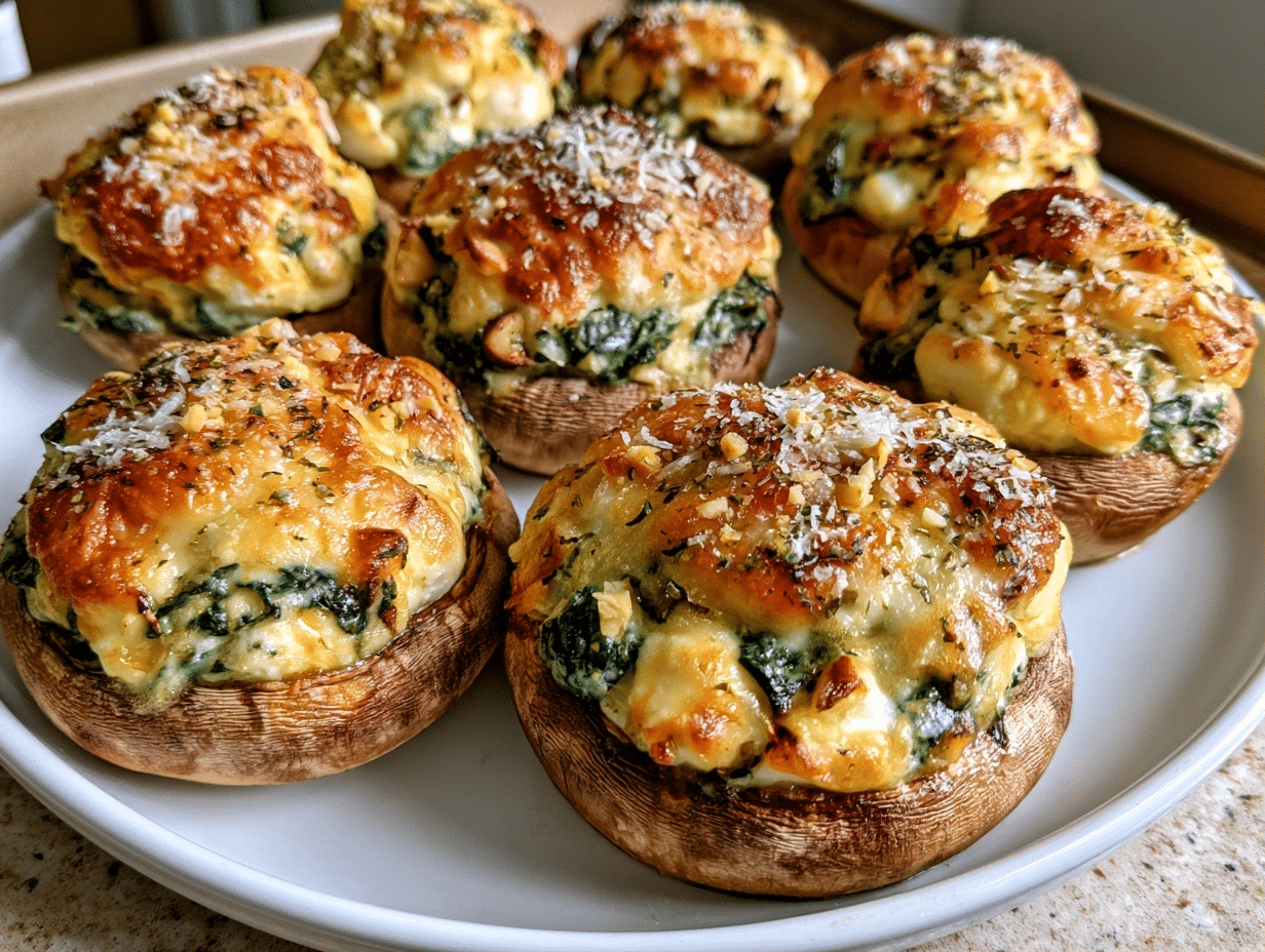 Cheesy Garlic Spinach Cottage Cheese Stuffed Mushrooms
