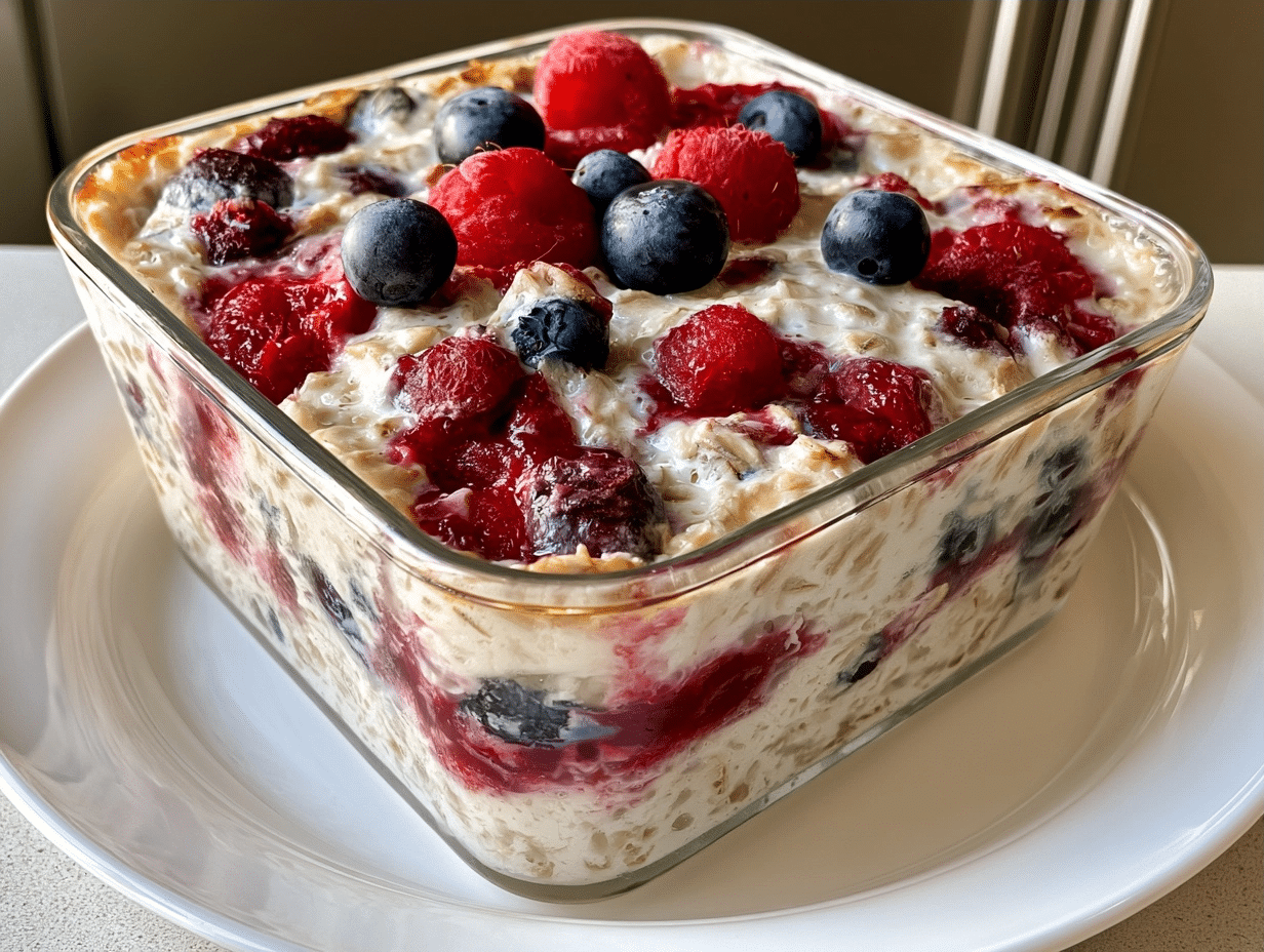 Triple Berry Cottage Cheese Oatmeal Bake
