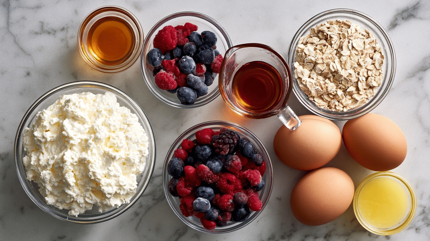 measured ingredients for oatmeal bake