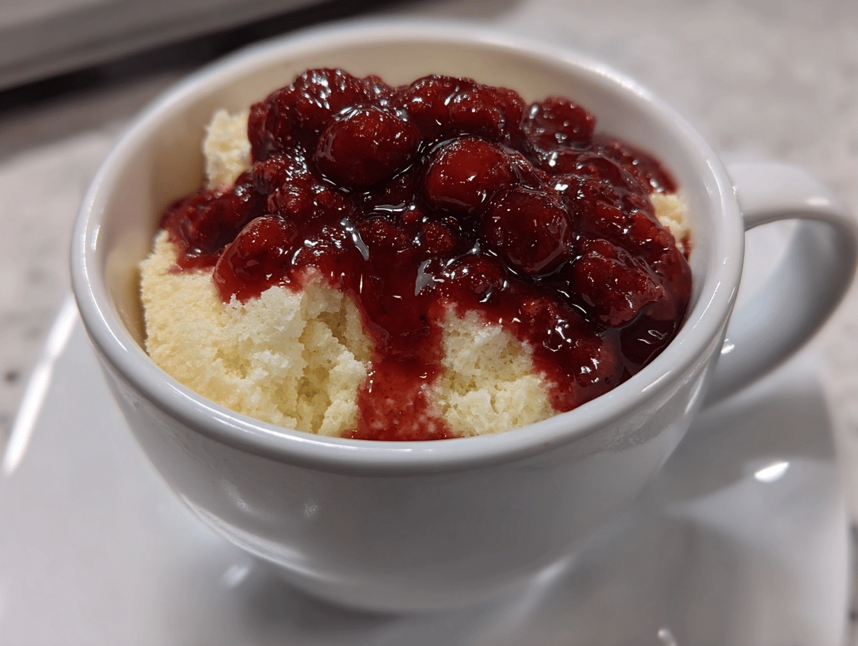 Vanilla Bean Cottage Cheese Mug Cake with Berry Compote