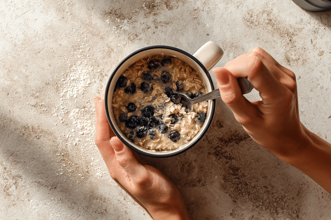 step-by-step process of mixing mug cake batter