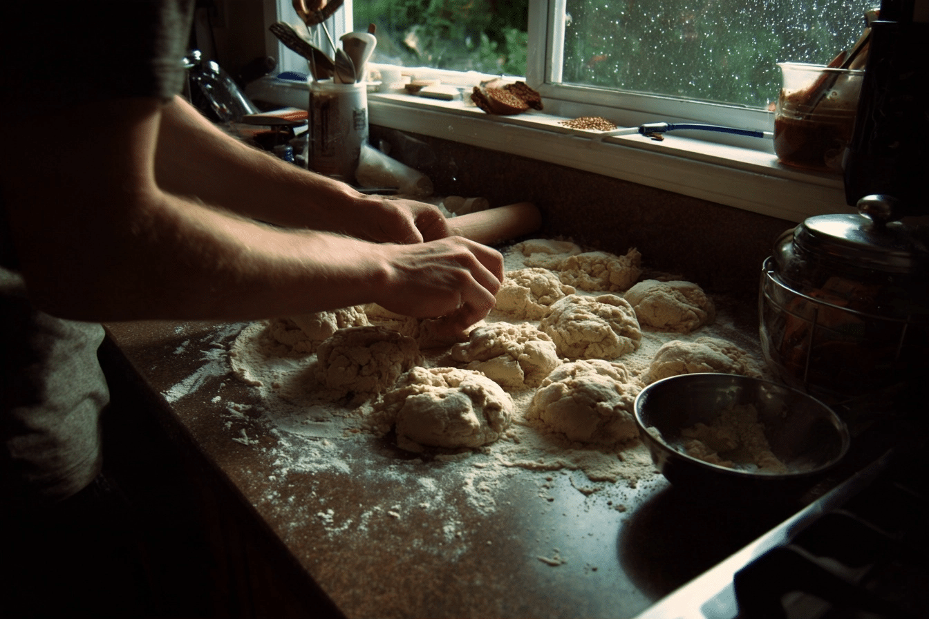 Shaping Cottage Cheese Bagels hands shaping cottage cheese bagels dough into rings