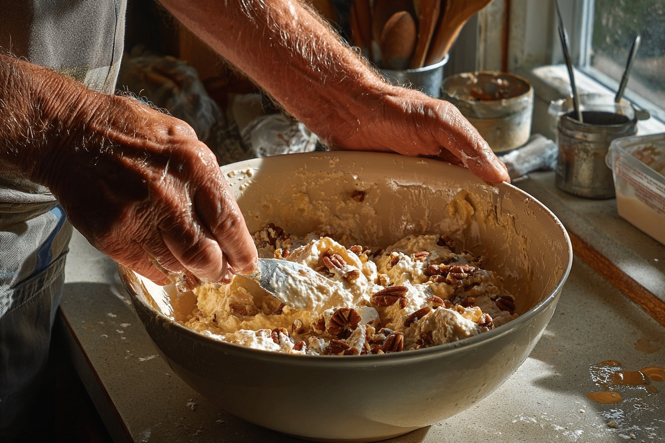 pouring cottage cheese bake batter into dish