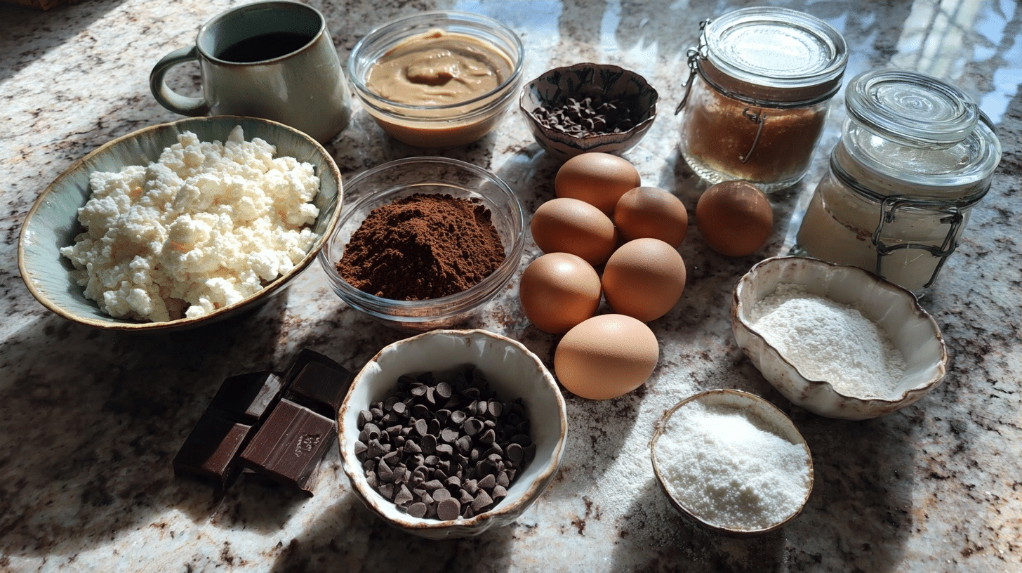 ingredients for cottage cheese brownies laid out