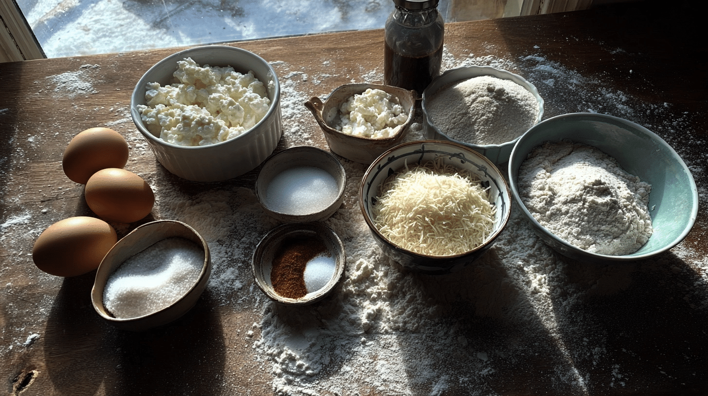 Measured ingredients for cottage cheese sticks recipe