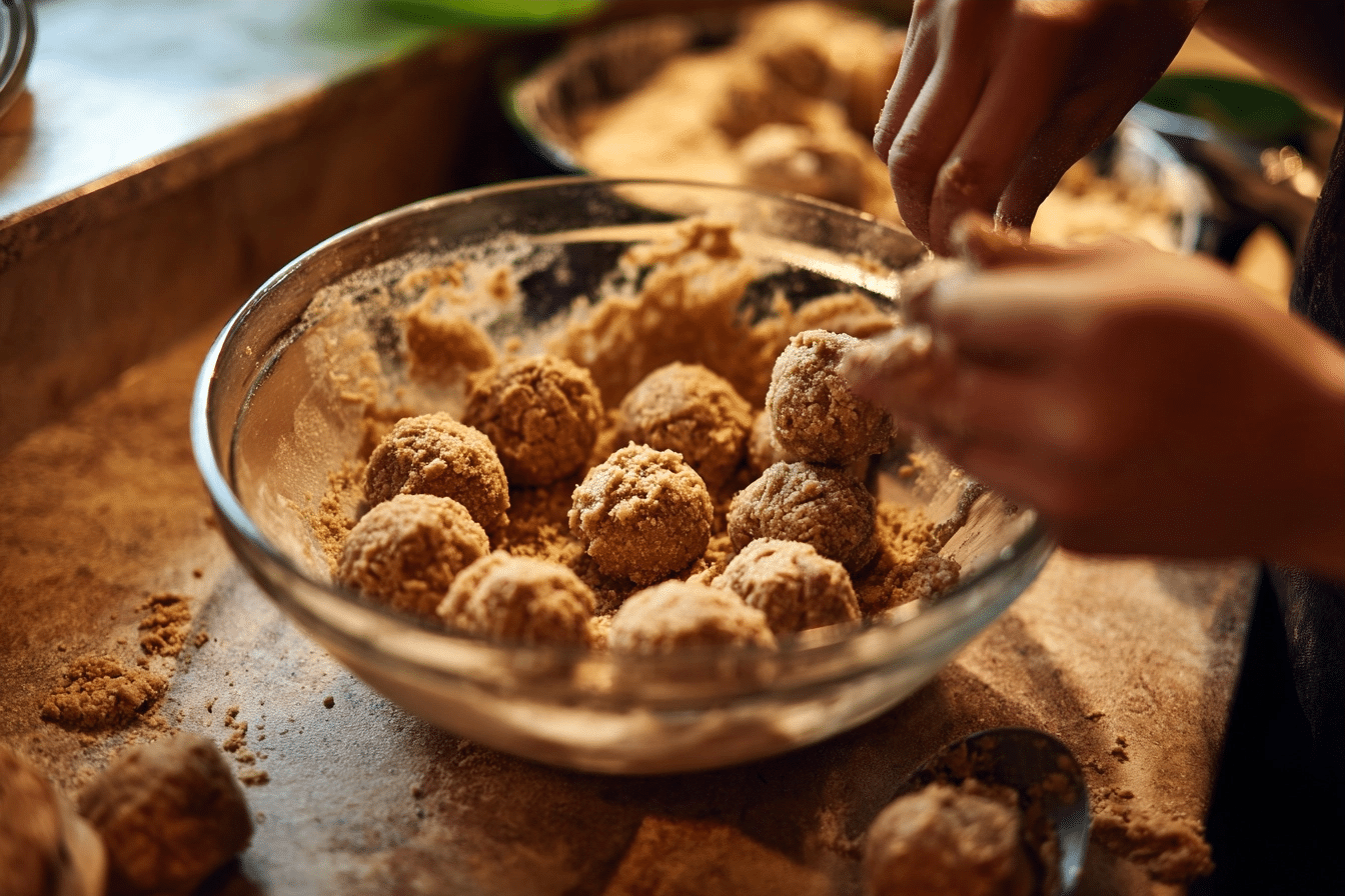 rolling garlic bites dough into balls
