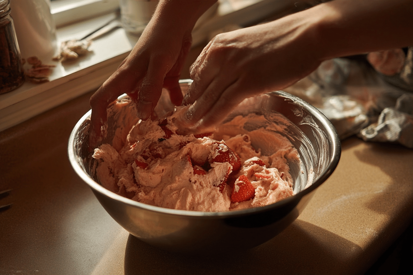 step-by-step process showing batter being poured into mini muffin pan