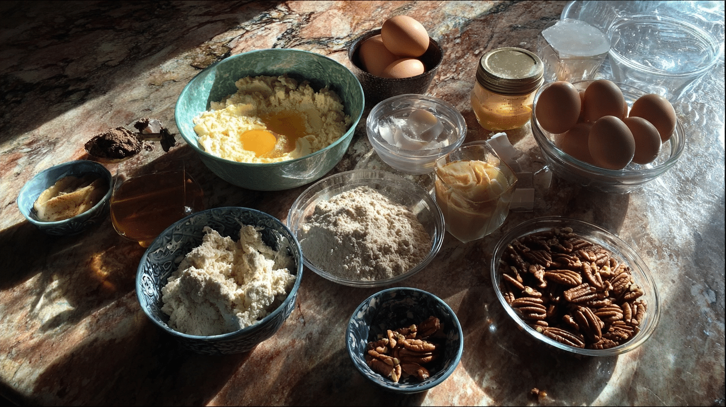 Mug Cake Ingredients measured ingredients for mug cake on marble counter